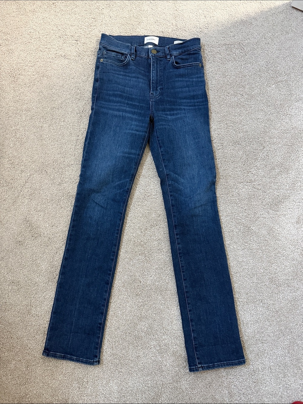 Frame Denim le high Straight long Dark Blue Jeans